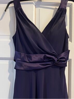 Evan Picone Plum Satin-Waist V-Neck Maxi Dress